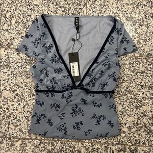 Motel Rocks Navy Floral Mesh Top Size XXS NWT